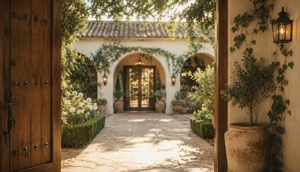 Open doors onto a sunlit courtyard — time on property, remembered