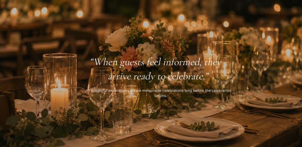 Candlelit reception table — when guests feel informed, they arrive ready to celebrate